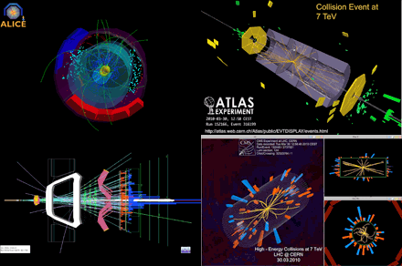 screenshot showing an early 7 TeV collision event seen by the CMS detector